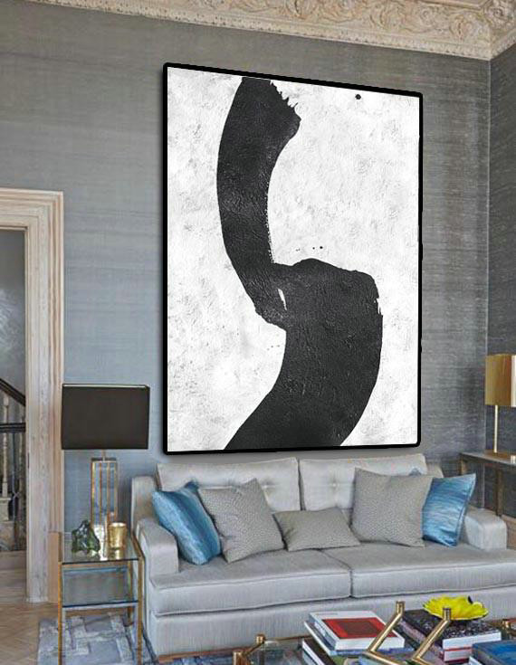 Acrylic Painting On Canvas,Black And White Minimal Painting On Canvas,Handmade Acrylic Painting #X8Q9